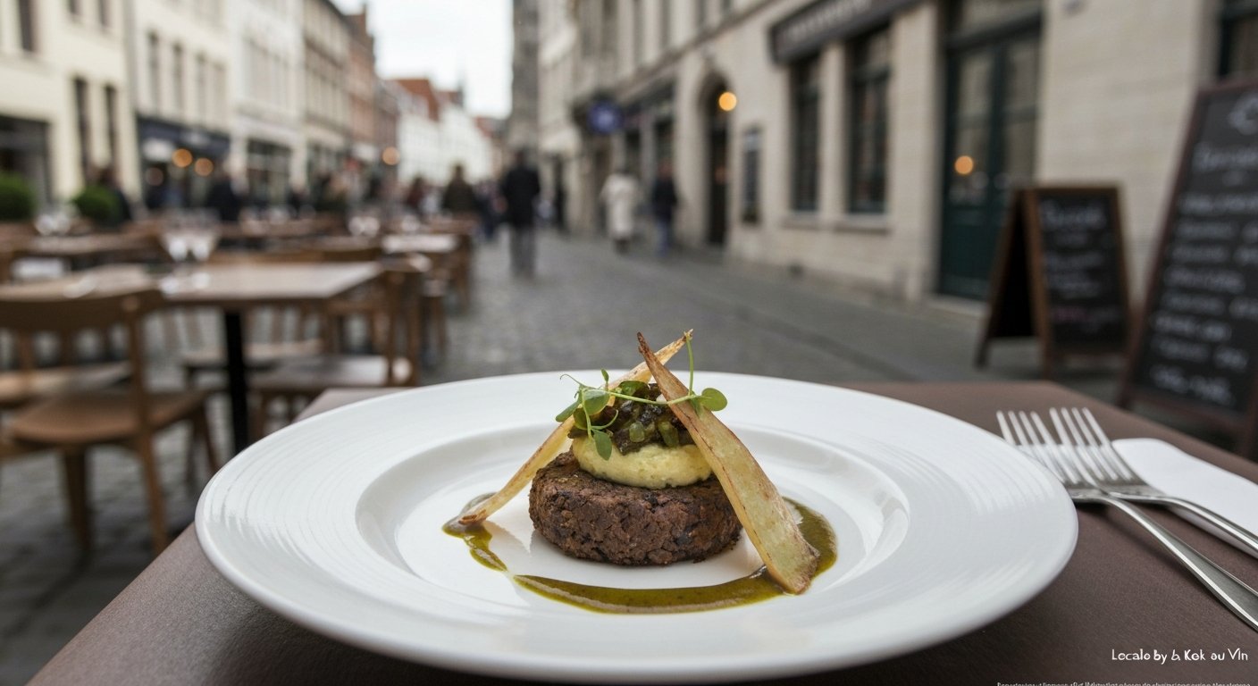 a plated seasonal Flemish dish at Locàle by Kok au Vin, refined but unfussy on a simple ceramic plate inside the restaurant
