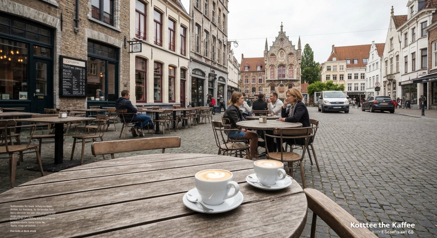 the communal reading table and flat white at Kottee Kaffee on Ezelstraat 68, bright daytime light and a calm local brunch scene